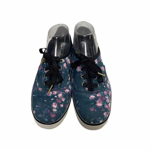 Keds Sneaker Canvas Blue With Pink Roses Floral Size 9.5 - Picture 2 of 6